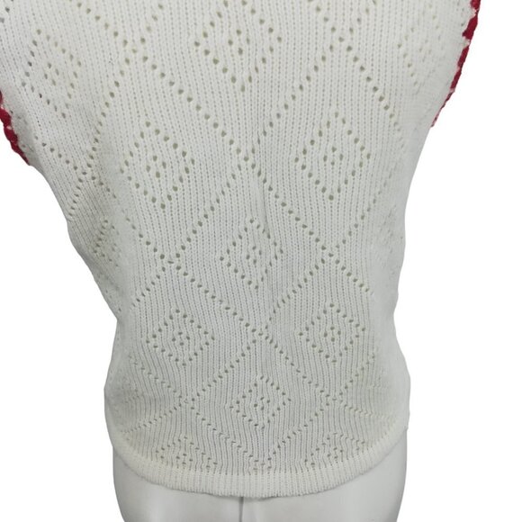 Vintage Nan Dorsey Pullover Sweater Vest Size M Eyelet Knit Crochet White Red - Picture 10 of 11